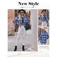 thumbnail image 7 of Xuanfei Women Lapel Collar Plaid Button Down Long Sleeve Shirt, 7 of 7