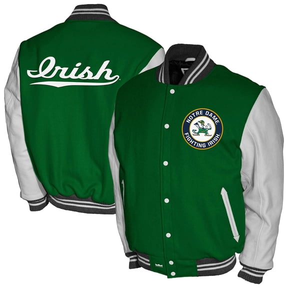 Men's Franchise Club Green Notre Dame Fighting Irish Full-Snap Letterman Jacket
