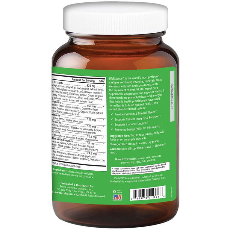 Pure Essence LifeEssence Multivitamin, 240 Tablets, Whole Food