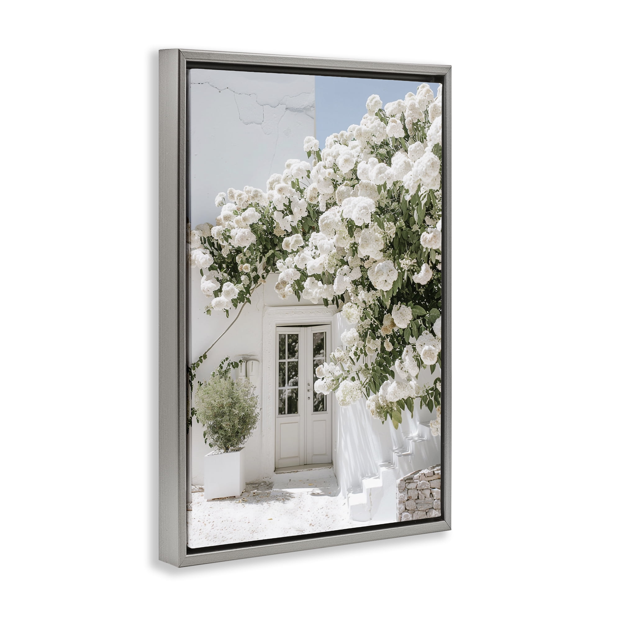 Stupell Industries White Architecture Garden Buildings & Architecture Painting Gray Floater Framed Canvas Art Print Wall Art, 21 x 31