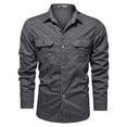 thumbnail image 3 of Lroveb Mens Long Sleeve Shirts Button Down Soild Color Cotton Military Shirt Double Pocket Work Casual Cargo Tops, 3 of 4