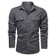 thumbnail image 3 of Camisa militar de algodón de color liso para hombre, otoño-invierno: manga larga con botones y doble bolsillo., 3 of 4