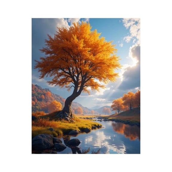 Paint by Numbers Kit for Adults, Autumn Tree By River Reflection Paint by Numbers, Easy Paint by Numbers Kit for Adults Beginner, DIY Adult Paint by Number Kits on Canvas, Home Decor