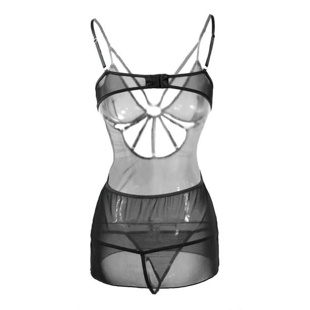 Gibobby Lenceria mujer sexy Conjunto de Lencería de Malla, Elegante Conjunto de Lencería con Bordado de Bloques de Color Ajustable para Mujer para Luna(Negro, XG)