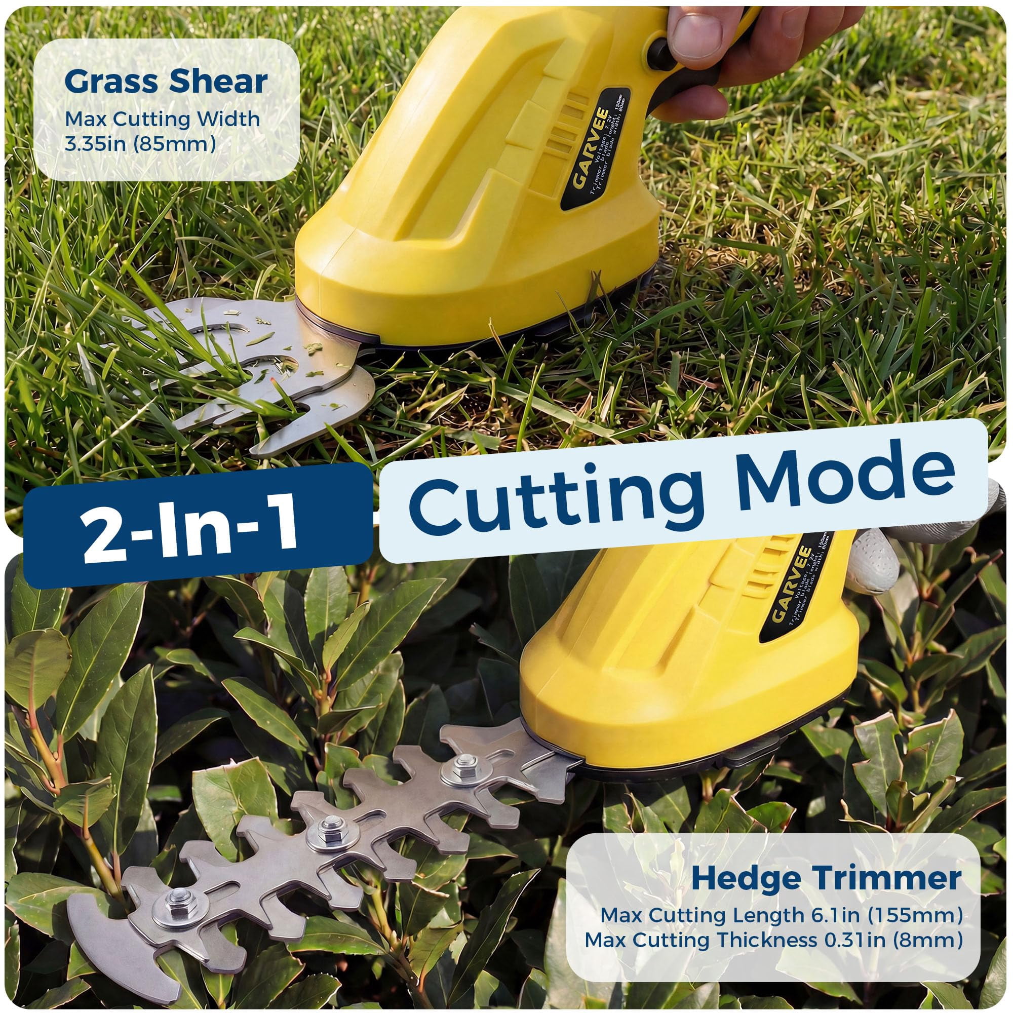 2-in-1 Electric Handheld Hedge Trimmer, Cordless Grass Shear & Shrub Trimme, Lightweight Rechargeable Bush Trimmers, with Type-C Cable, Dual Safety Switch, Brushless Motor, for Yard, Lawn, Garden Yel
