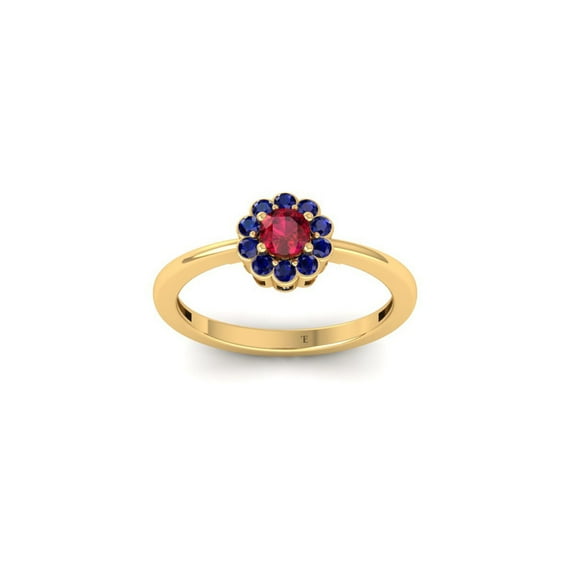Ruby and Blue Sapphire Engagement Ring, 14K Yellow Gold Plated for Women