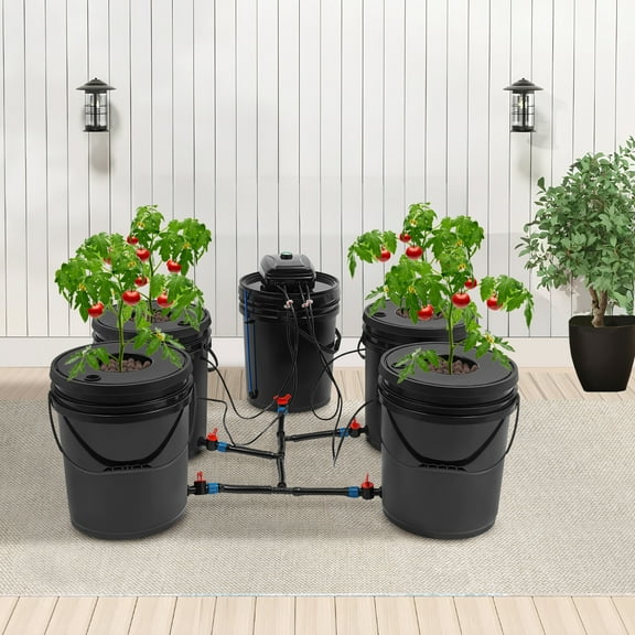 Hydroponics Growing System, 4-Bucket 5.28Gal Deep Water Culture, 12W Air Pump, Soil-Free for Vegetables & Herbs, Indoor Outdoor