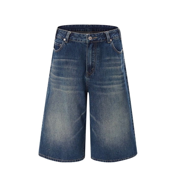 Stamzod Below Knee Length Jean Shorts Men 2026 Fashion Classic Loose Denim Shorts with Pockets Casual Beach Vacation Jeans for Men Dark Blue XL