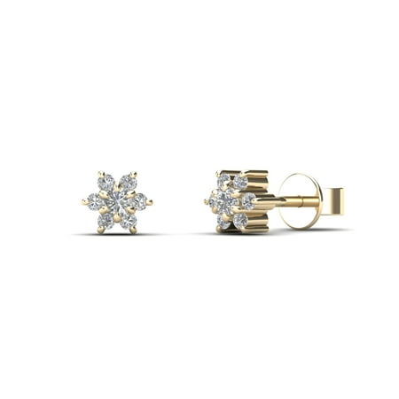 - aaXia 10K Yellow Gold Diamond Accent Flower Stud Earrings