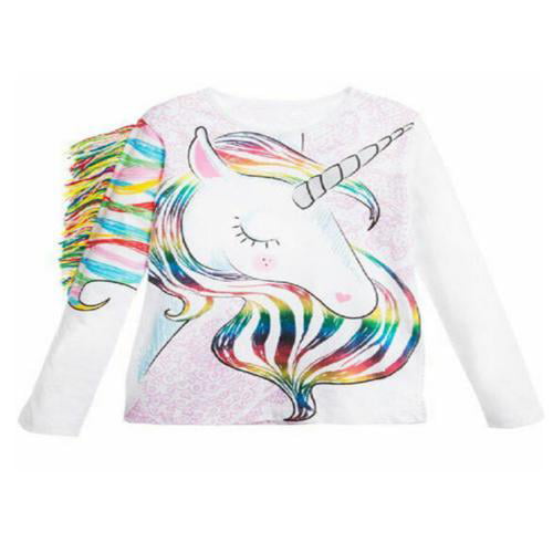 Girls Long Sleeve Shirt Tops Tee Cotton Casual Warm Graphic Unicorn Cartoon T-Shirts 3-Packs Set 