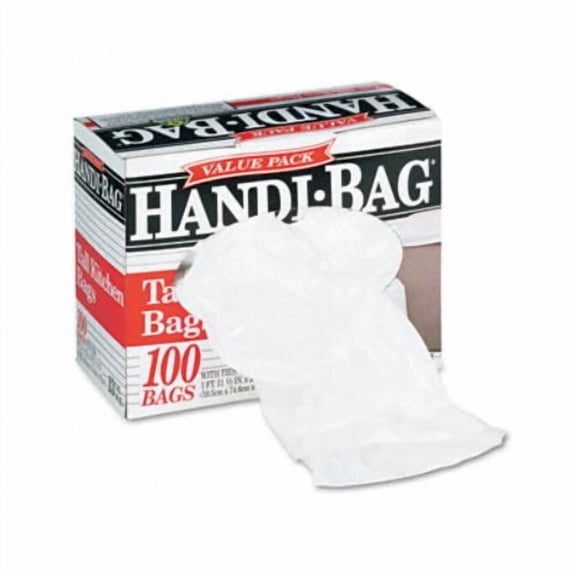 Handi-Bag Super Value Pack Can Liners, 13 gal, 0.6 mil, 23.75" x 28", White, 100/Box