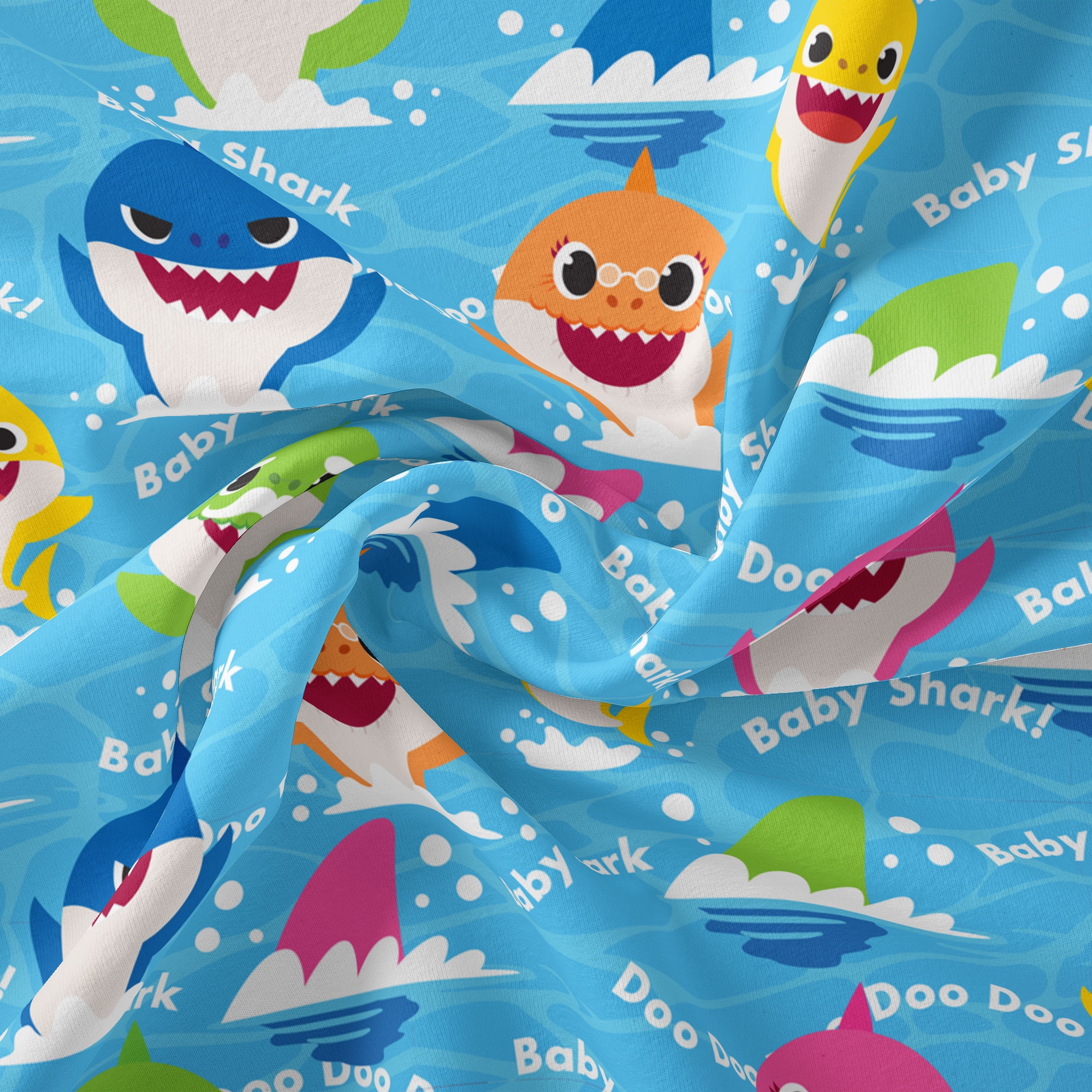 (3 pack) Baby Shark 100% Cotton n/a, Blue, 18" x 21" for Quilting & Sewing, 1 Each