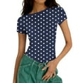 thumbnail image 4 of Women’s polka Dot tees Slim Groove Strip Short Sleeve Tops Summer Round Neck Pullover T-Shirt, 4 of 6