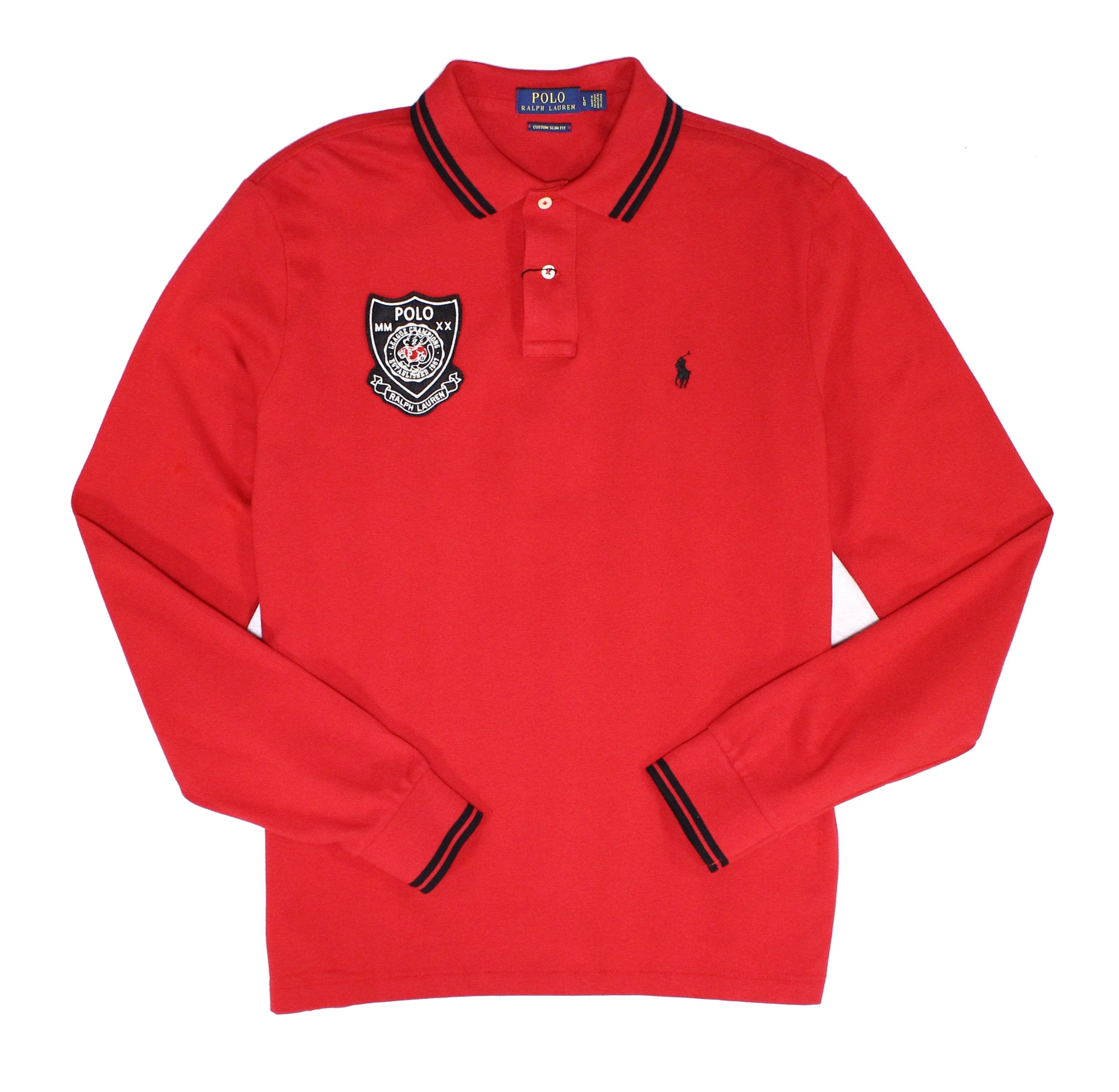 Polo Ralph Lauren Mens Shirt Tipped Long Sleeve Polo Red 2XL 