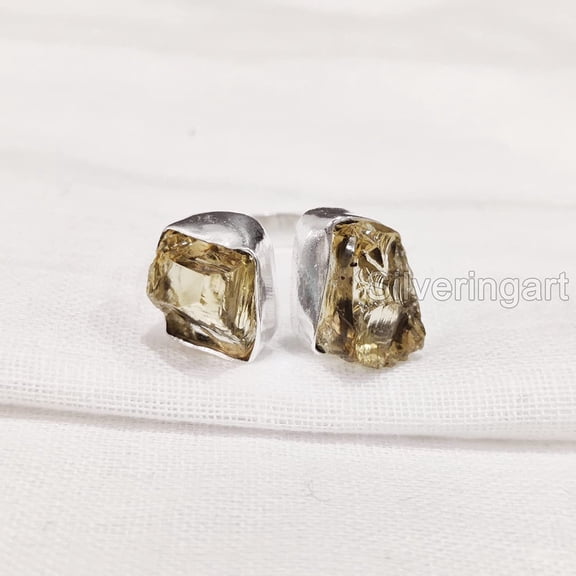 Natural Citrine Ring, Rough Citrine Adjustable Ring, November Birthstone, 2 Stone, 925 Sterling Silver, Womens Ring, Christmas, Thanksgiving, Handmade, Statement Jewelry, Rough Gemstone Jewelry