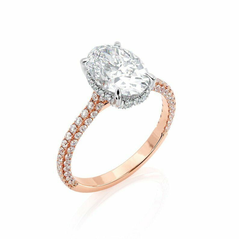 HeartsAndYou 2ct Oval Cut Moissanite Hidden Halo Engagement Ring for Women 18k Rose Gold over Silver Round Accent