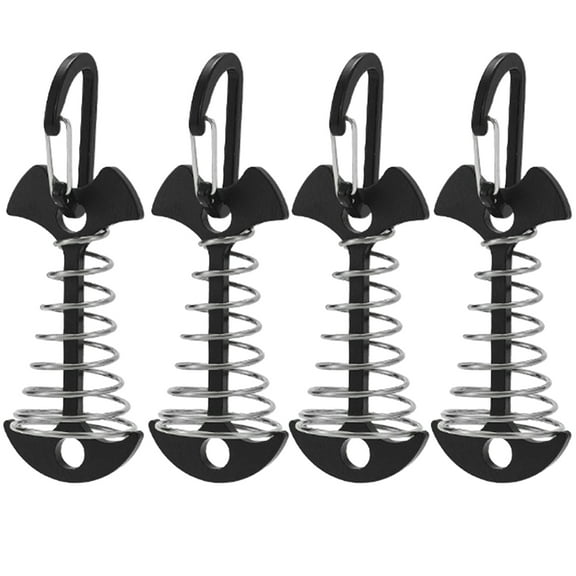 Yucurem 4Pcs Deck Tie Down Tent Stakes Aluminium Alloy with Spring Buckle Tent Awnings (Black)