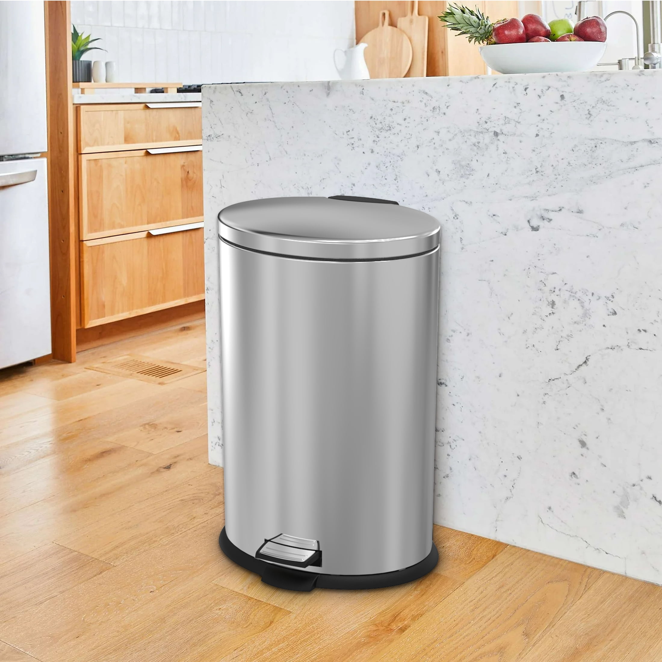 Koomade Kitchen Trash Can, 10.5 Gal Stainless Steel  Soft Close Step Garbage Bin with Lid, Silver