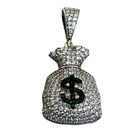 Real Solid 925 Sterling Silver Money Bag Emoji Flooded Out Hip Hop Iced Pendant