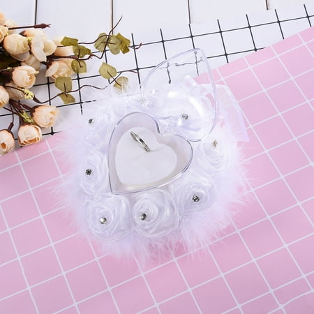 Rose Flower Buds Ostrich Feather Heart Shaped Ring Pillow High End