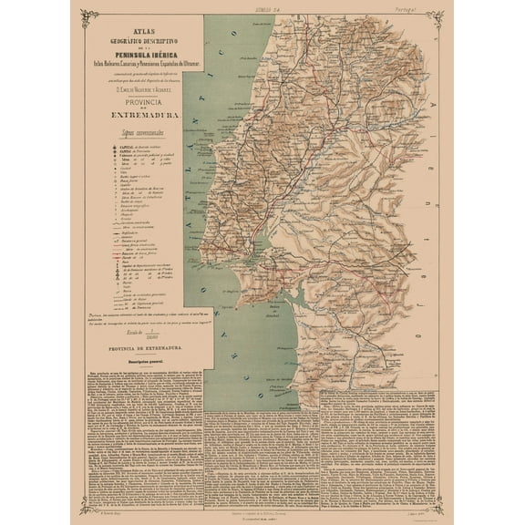 Historic Map - Estremadura Spain - Valverde 1880 - Vintage Wall Art
