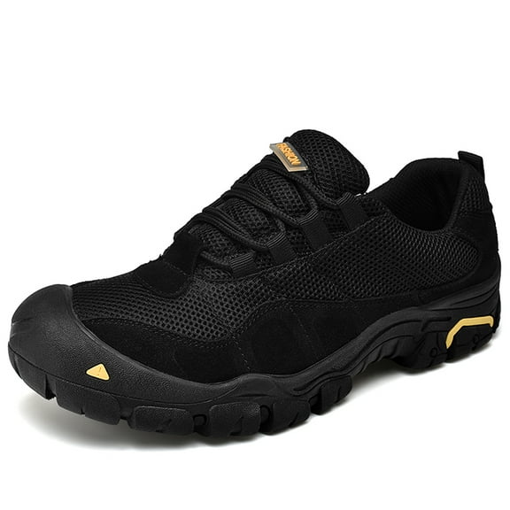 Men's Hiking Shoes Comfortable Breathable Lightweight Slip Resistant Rubber Outsole Outdoor Walking Lace Up Sneakers Black 7 US
