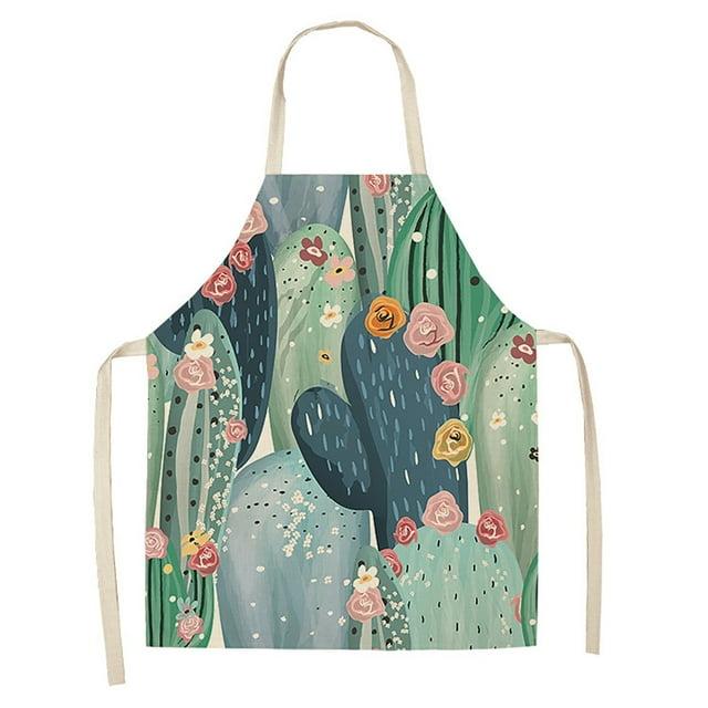 Valentine Gifts String Lights Small Fresh Cactus Printed Apron Green Plant Printed Apron Home Cleaning Parent Child Apron Waterproof and Oil Proof Coverall