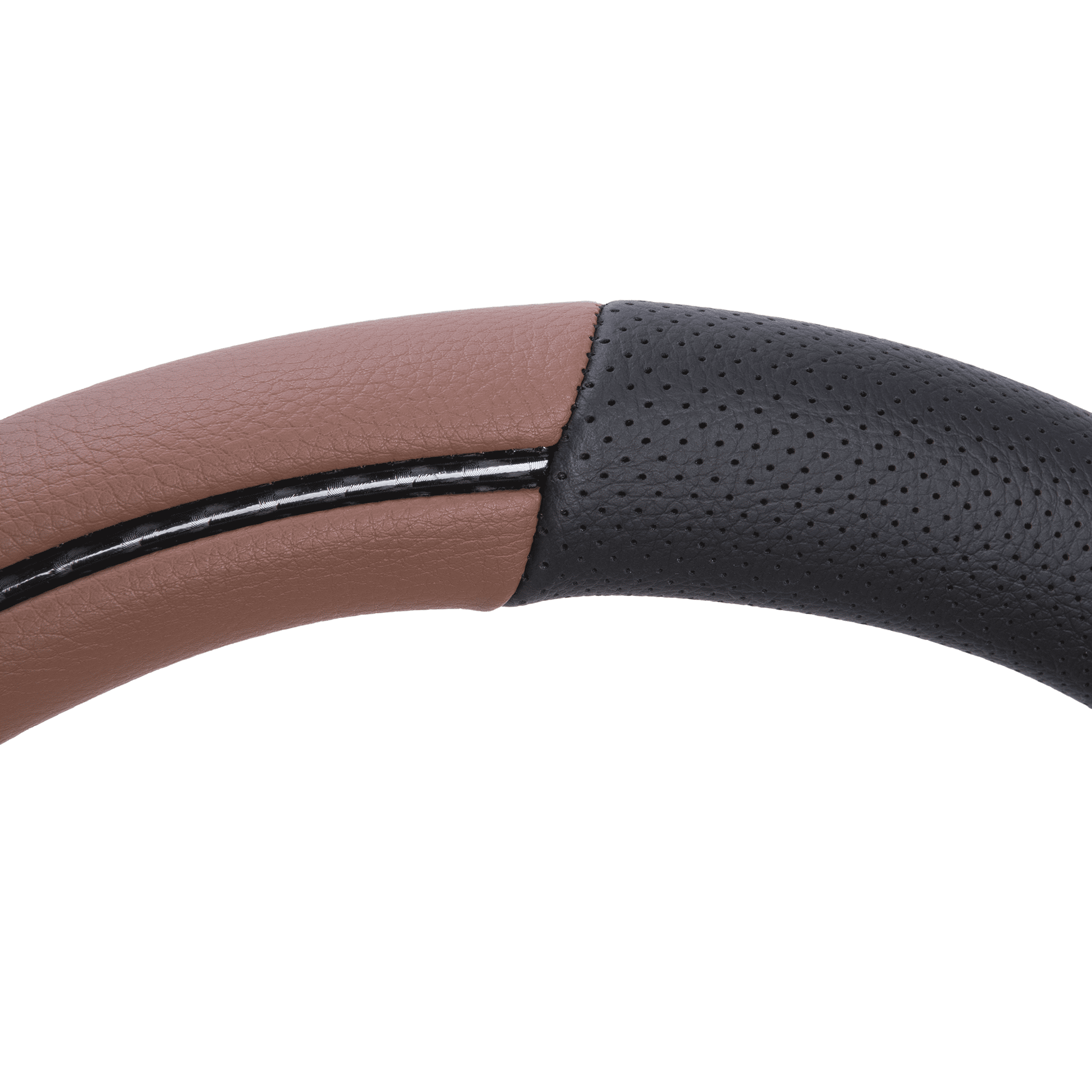 Auto Drive Carbon Fiber Brown Faux Leather Steering Wheel Cover, Set of 1, Universal Fit for Sedans, SUVs