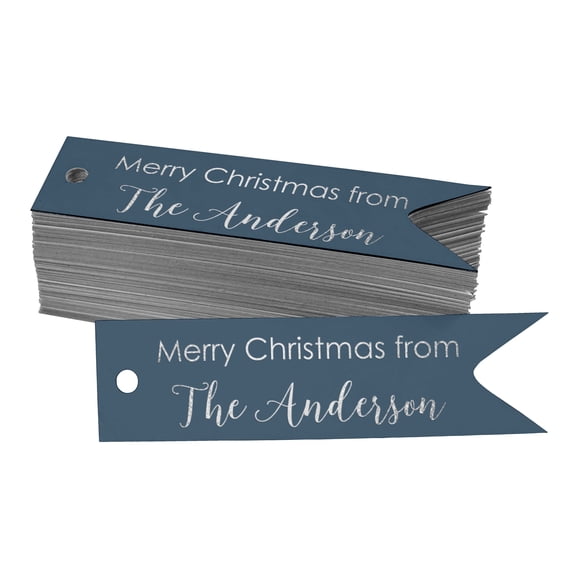 Darling Souvenir Silver Foil Personalized Paper Hang Tags Merry Christmas Family Name Tag Party Favor Tags 100 Pieces