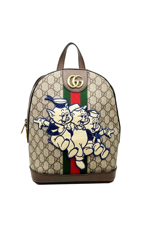 Pre-Owned Gucci x Disney Ophidia Dome Web GG Supreme Three Little Pigs Canvas Backpack Beige
