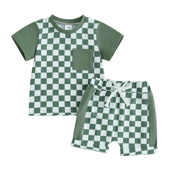 Bagilaanoe 2pcs Toddler Baby Boy Shorts Set Short Sleeve Checkerboard T Shirt Tops Shorts 6M 12M 18M 24M 3T Kids Casual Summer Clothes
