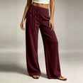 thumbnail image 4 of TEAJOPSUU Wide Leg Pants for Women Comfy Corduroy Drawstring Elastic Waist Palazzo Trousers with Pockets Casual Daily Vacation Pants Burgundy, 4 of 6