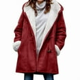 thumbnail image 3 of Women'S Fleece Collar Long Sleeve Hooded Button-Down Jacket with Pockets Wine Red XXL, 3 of 7