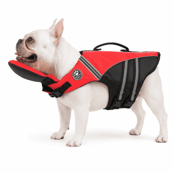 Pawfloaty Dog Life Jacket with Head Rest, Adjustable Dog Life Vest with Removable Chin Float, Reflective Puppy Float Vest with Handle for Boating, Pool, Lake & Beach