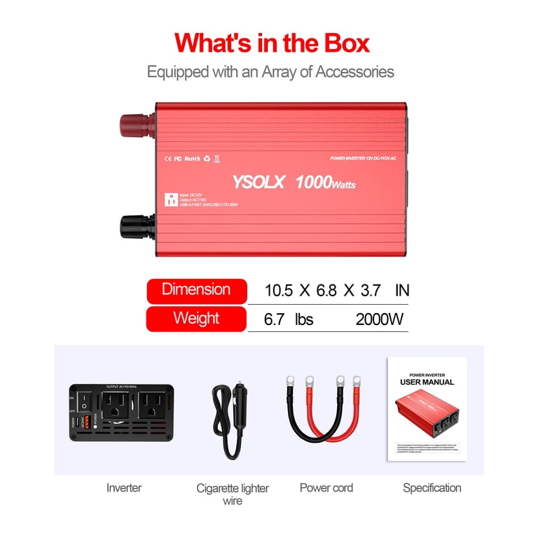 1000 watt inverter with cigarette lighter plug Ysolx 1000w Power Inverter 12V to 110v