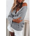 thumbnail image 2 of Women’s Button Down Cardigan Sweaters Open Front Cable Knit Off Shoulder Long Sleeve Baggy Crop Outwear, 2 of 4