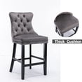 thumbnail image 3 of Outdoor Wood Bar Stools Set of 2, 24" Counter Height Bar Stools with Upholstered Seat, Bar Stools with Back, Indoor Square Patio Dining Chairs for Kitchen, Bistro, Coffee, Pub,Gray,L1037, 3 of 10