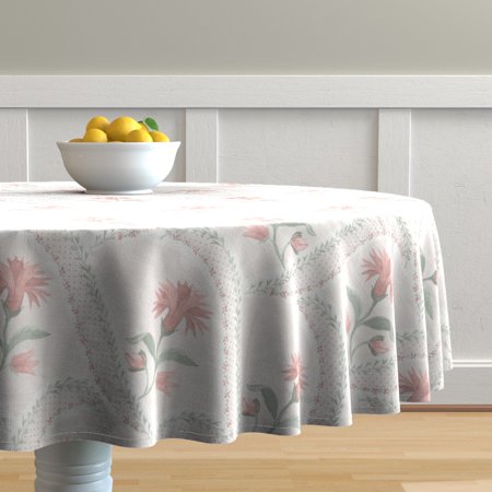 

Cotton Sateen Tablecloth 90 Round - Floral Cottagecore Watercolor Botanical Garden Dots Print Custom Table Linens by Spoonflower