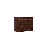 Murphy Bed Chest Full Walnut - Space Saving Bed with Charging Station & Mattress