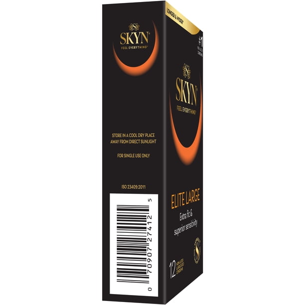 SKYN Elite Large Non-Latex Lubricated Condoms, 12 Count, Comfortable And Smooth Lubricated Condoms, Triple Tested (Pack Of 1