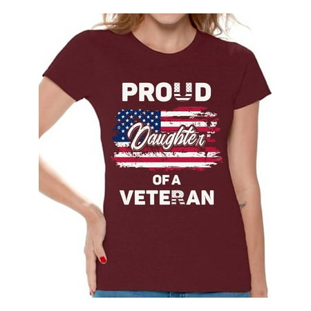Awkward Styles Proud Daughter of a Veteran Women Shirt Daughter Gifts Vintage USA Tshirt for Daughter Independence Day Proud Daughter T shirt One Nation USA Veteran T-shirt for