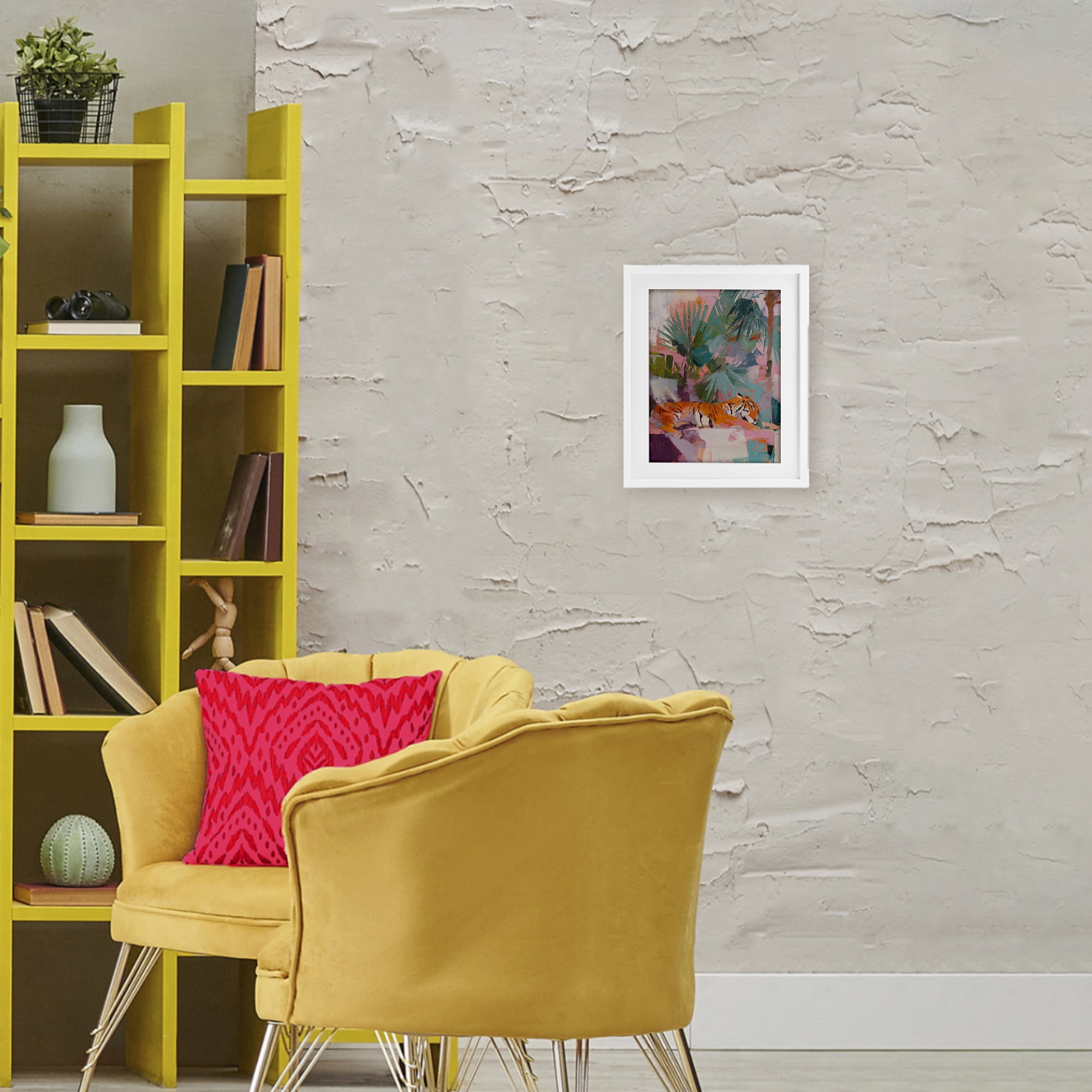 Stupell Industries Resting Tiger Beneath Leaves White Framed Print Under Glass, design by Svetlana Aleynikova