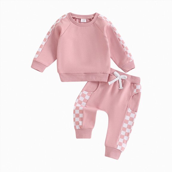 TOWED22 Fall Winter Toddler Baby Boy Clothes 2Pcs Checkered Crewneck Sweatshirt and Pants Sweatsuit Little Boy Clothing(Blazer,2-3 Y)