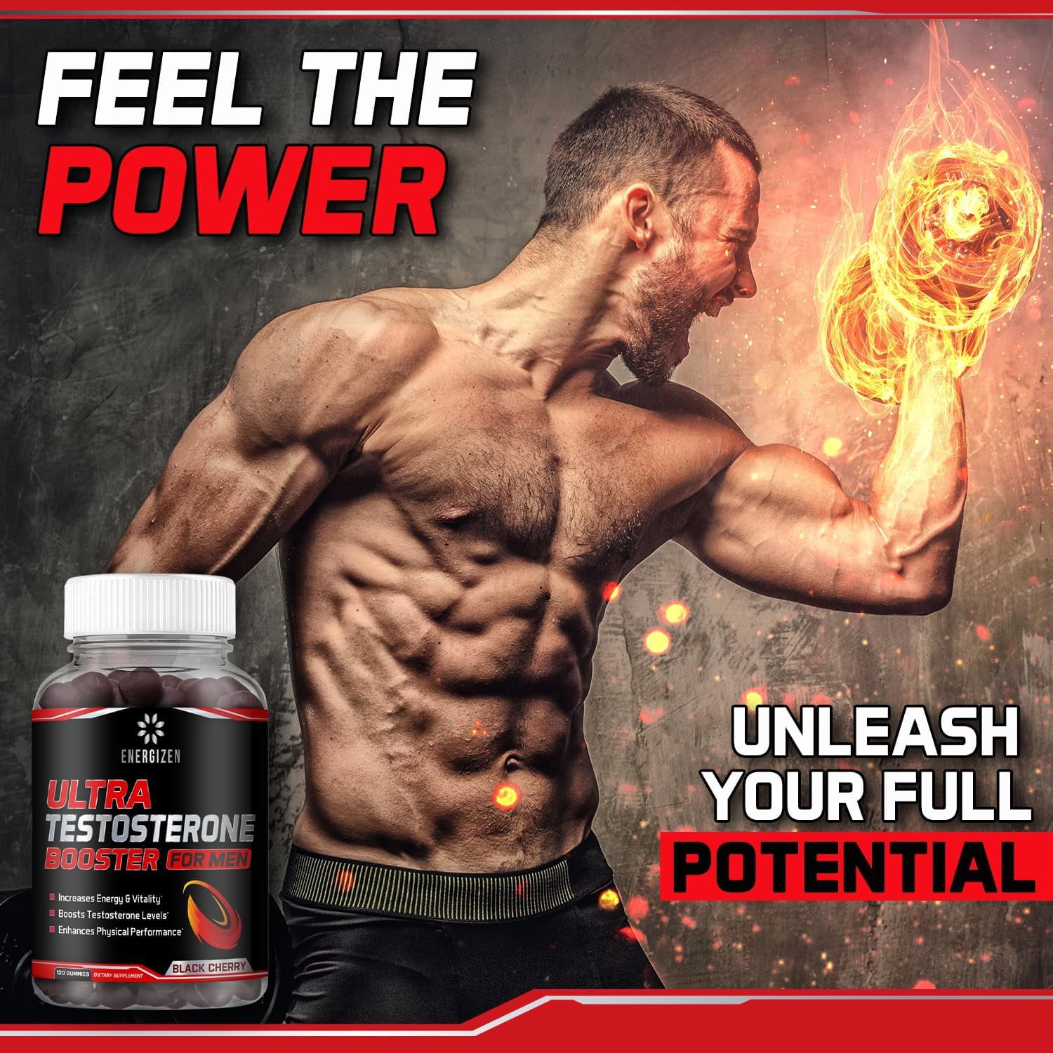 8 in 1 Testosterone Booster for Men with Tongkat Ali, Fenugreek, Ashwagandha and Magnesium - Improve Libido & Hormonal Balance, Non GMO Made in the USA, Black Cherry, 120 Count Gummies for Men