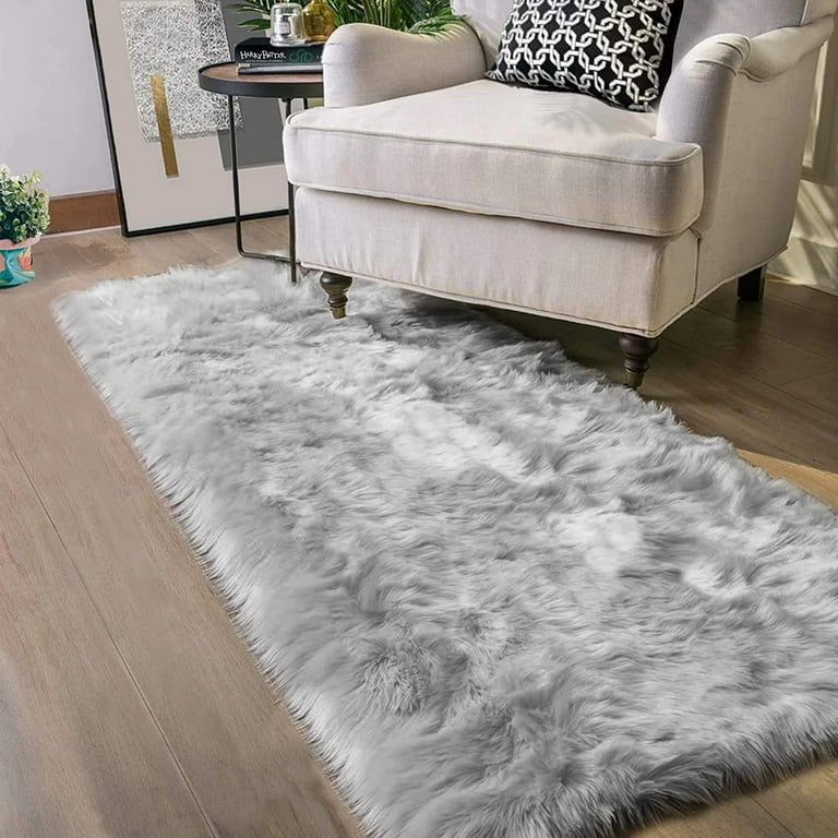 Latepis Super Large 9x12 Faux Fur Rug Area Rug for Living Room Floor Sofa Fluffy Sheepskin Rug for Bedroom, White, Size: 9' x 12' Rectangle