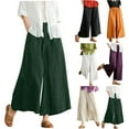 thumbnail image 2 of Yuanlook Womens Cotton Linen Wide Leg Culottes High Waisted Elastic Waist Casual Pants Size M-4XL, 2 of 5