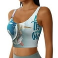 thumbnail image 2 of Fotbe Let's go Travel Pattern Womens' Sports Bra Longline Wirefree Padded with Medium Support Sports Moisture-Wicking Workou Vest,Tank Top-, 2 of 9