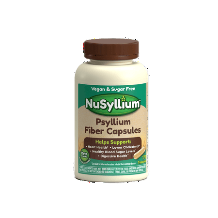 NuSyllium Psyllium Husk Capsules, Organic Fiber Supplement, Sugar Free, Vegan, 175 Count