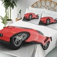thumbnail image 4 of Ambesonne Modern Fitted & Top Sheet Set with Shams, Retro Wave Sport Car Artwork, White Black and Red, 4 of 7