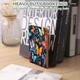 thumbnail image 7 of Bookends 1 Pair Non-Skid Bookend Wood Bookends for Shelves Book Stand for CDs - Vibrant And Colorful Pattern Featuring Butterflies in Various Sizes, 7 of 7